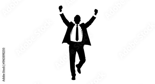 Businessman Celebrating Success with Raised Arms.