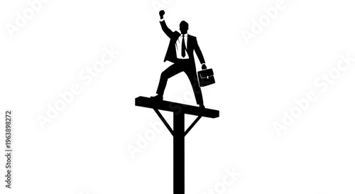 Businessman Standing on Utility Pole Silhouette.