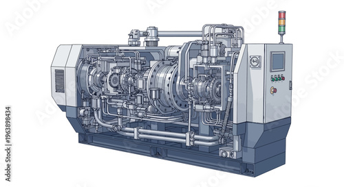 Detailed mechanical CAD assembly illustration of an industrial machine with a 3D CAD model and engineering workflow on a computer screen in a manufacturing setting.