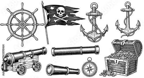 Vintage Pirate Nautical Elements Collection Set