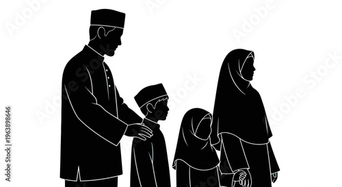 Family in Traditional Islamic Clothing Standing Together.