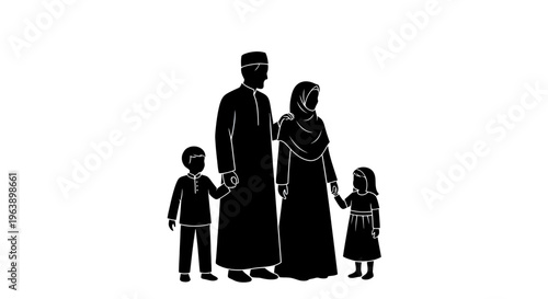 Family Silhouette Father Mother Two Children.
