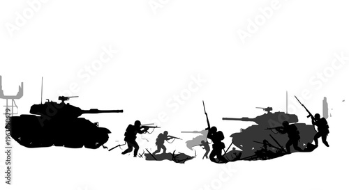 Helicopter Rescue Operation Silhouettes Against White.