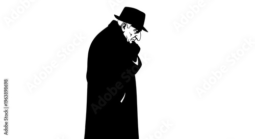 Man in Black Coat and Hat Silhouette.