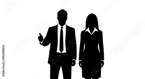 Silhouette of Businessman and Businesswoman Standing Together.