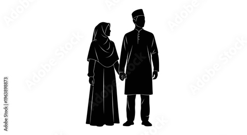 Silhouette of couple holding hands together.