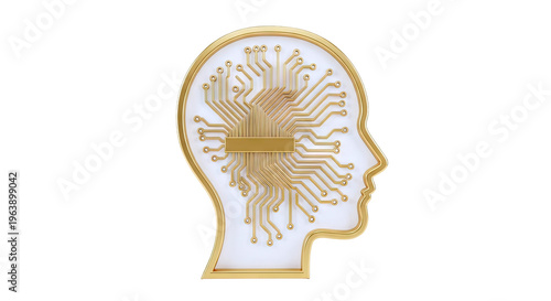 Golden Head Silhouette with Circuit Board Brain