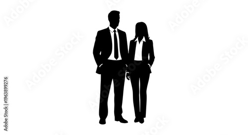 Silhouetted Businessman and Businesswoman Standing Together.