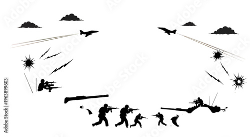 Soldiers Running with Guns in Combat Scene.