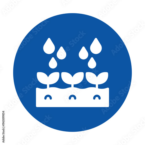 Fresh Seedlings in Soil with Water Droplets in Blue Circular Background