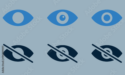 Abstract Eye Icons Showing Visibility and Invisibility Concepts in Blue