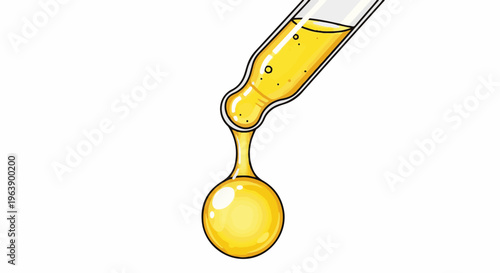 A dropper dispensing a large golden yellow droplet of liquid