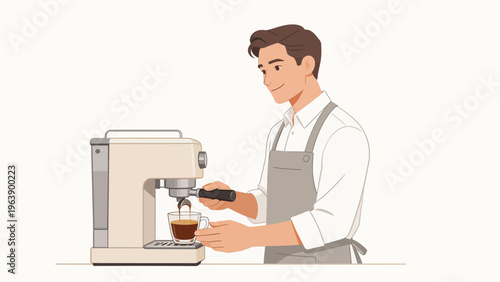 Barista making coffee with machine