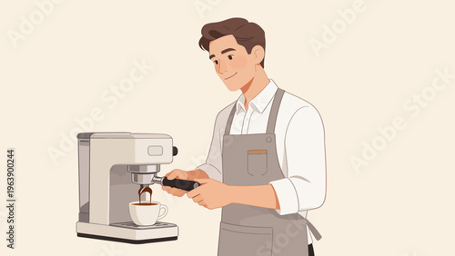 Barista making coffee with machine