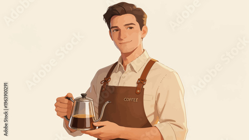 Barista holding coffee kettle