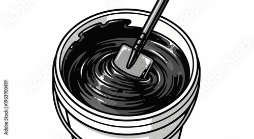 A black substance swirling in a bucket with a small shovel