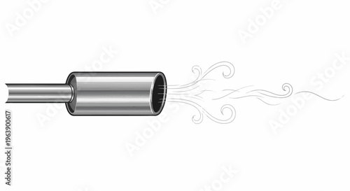 A grey exhaust pipe emitting wisps of smoke and swirling air