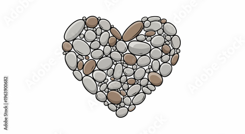 A heart-shaped illustration formed from many smooth, rounded pebbles