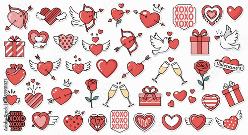 A collection of Valentine's Day themed heart and romantic icons