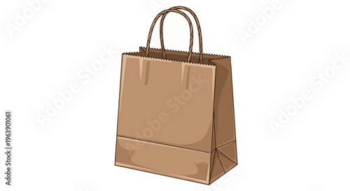 A brown paper bag with twisted handles stands on a white background