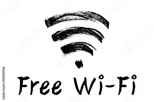 Hand drawn free wifi spot zone sign Public wi-fi area sign Wireless internet clipart in doodle style Single element for print, web, design, decor 3G, 4G, 5G, 6G, IoT