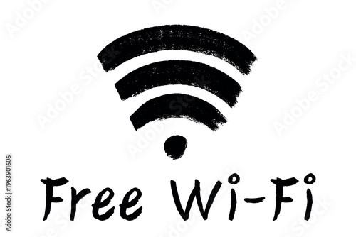 Hand drawn free wifi spot zone sign Public wi-fi area sign Wireless internet clipart in doodle style Single element for print, web, design, decor 3G, 4G, 5G, 6G, IoT