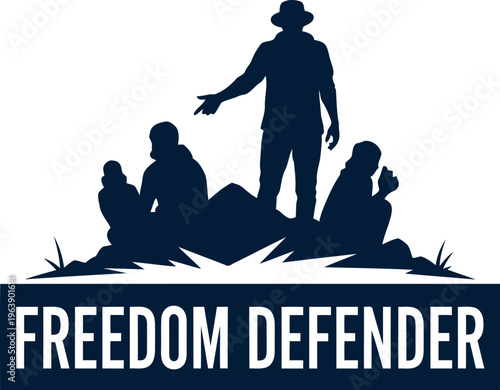 Silhouette of a leader guiding people in a freedom defender concept illustration