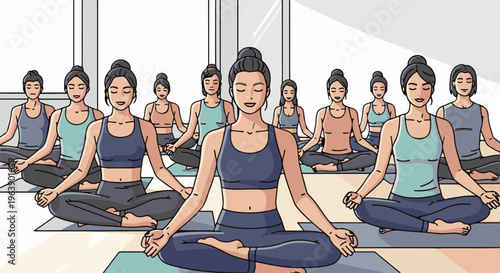 A group of people are meditating in a yoga class