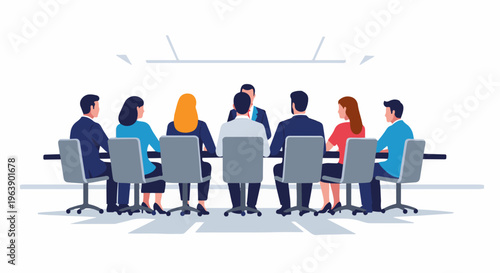 A group of people in a meeting room around a table