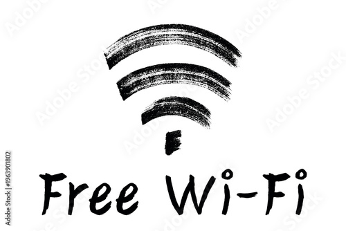 Hand drawn free wifi spot zone sign Public wi-fi area sign Wireless internet clipart in doodle style Single element for print, web, design, decor 3G, 4G, 5G, 6G, IoT