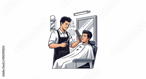 A man gets a haircut from a barber in a salon
