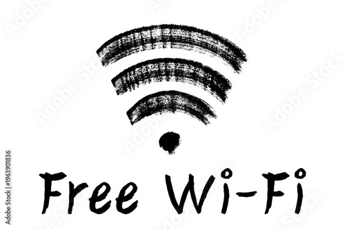 Hand drawn free wifi spot zone sign Public wi-fi area sign Wireless internet clipart in doodle style Single element for print, web, design, decor 3G, 4G, 5G, 6G, IoT