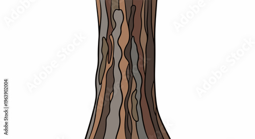 A colorful, cartoonish illustration of a tree trunk with textured bark patterns
