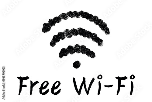 Hand drawn free wifi spot zone sign Public wi-fi area sign Wireless internet clipart in doodle style Single element for print, web, design, decor 3G, 4G, 5G, 6G, IoT