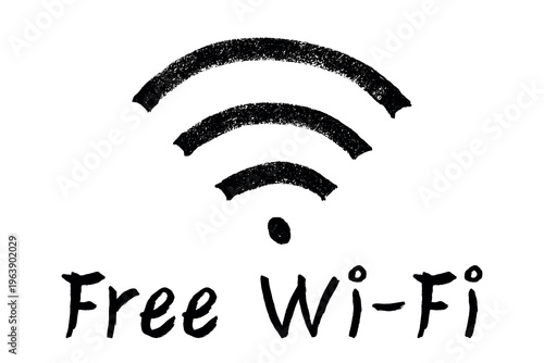Hand drawn free wifi spot zone sign Public wi-fi area sign Wireless internet clipart in doodle style Single element for print, web, design, decor 3G, 4G, 5G, 6G, IoT