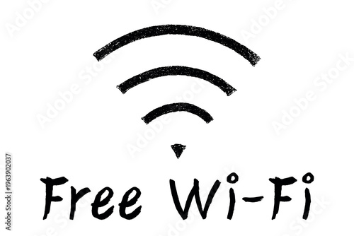 Hand drawn free wifi spot zone sign Public wi-fi area sign Wireless internet clipart in doodle style Single element for print, web, design, decor 3G, 4G, 5G, 6G, IoT