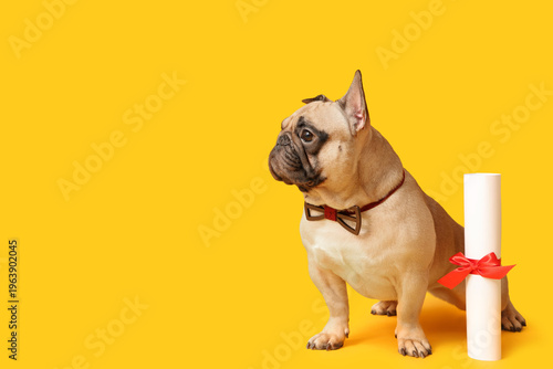 Cute French Bulldog in bow ...