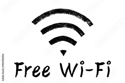 Hand drawn free wifi spot zone sign Public wi-fi area sign Wireless internet clipart in doodle style Single element for print, web, design, decor 3G, 4G, 5G, 6G, IoT
