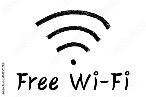 Hand drawn free wifi spot zone sign Public wi-fi area sign Wireless internet clipart in doodle style Single element for print, web, design, decor 3G, 4G, 5G, 6G, IoT