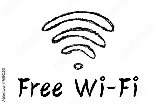 Hand drawn free wifi spot zone sign Public wi-fi area sign Wireless internet clipart in doodle style Single element for print, web, design, decor 3G, 4G, 5G, 6G, IoT