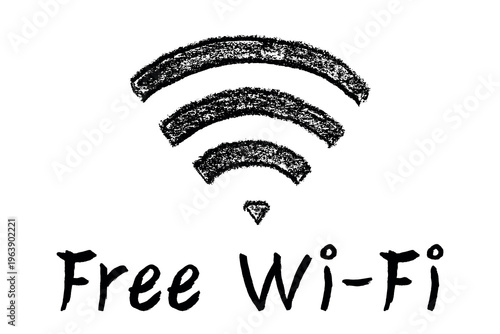 Hand drawn free wifi spot zone sign Public wi-fi area sign Wireless internet clipart in doodle style Single element for print, web, design, decor 3G, 4G, 5G, 6G, IoT