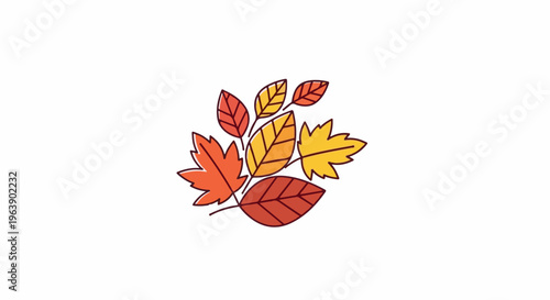 A colorful cluster of stylized leaves in autumnal hues