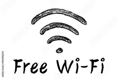 Hand drawn free wifi spot zone sign Public wi-fi area sign Wireless internet clipart in doodle style Single element for print, web, design, decor 3G, 4G, 5G, 6G, IoT