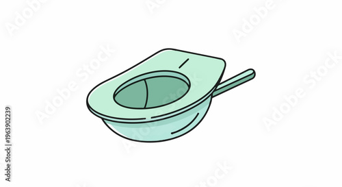 A light green bedpan with a handle, isolated on a white background