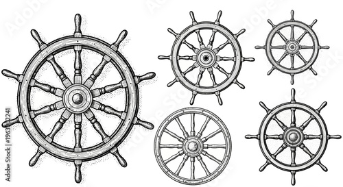 Set of Vintage Ship Steering Wheels Illustration
