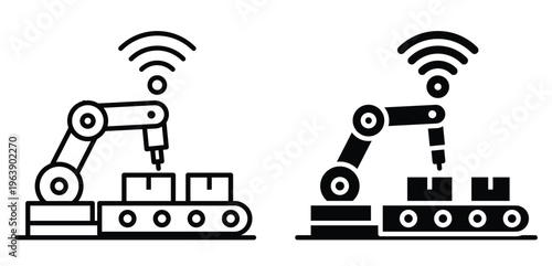 Illustration of Two Industrial Robots with Wireless Connectivity and Automation