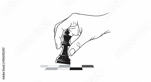 A hand picks up a black chess king piece from a board