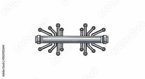 A gray cylindrical mechanical object with many radiating pipes