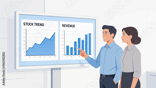 Business people analyzing stock and revenue data