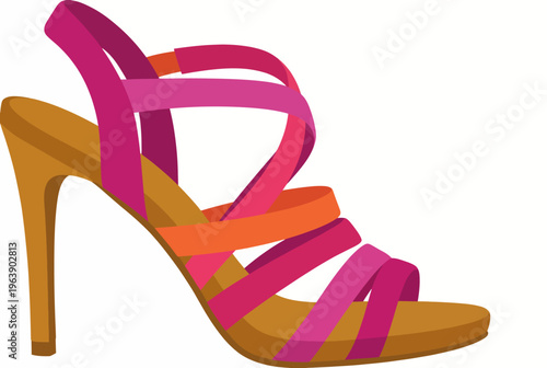 This vibrant illustration showcases a fashionable high heel sandal with colorful straps, representing style, elegance, and the joy of fashion for confident individuals with unique tastes.